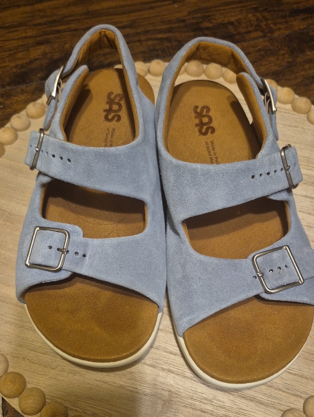 SAS Women Light Blue Suede Buckle Sandals
